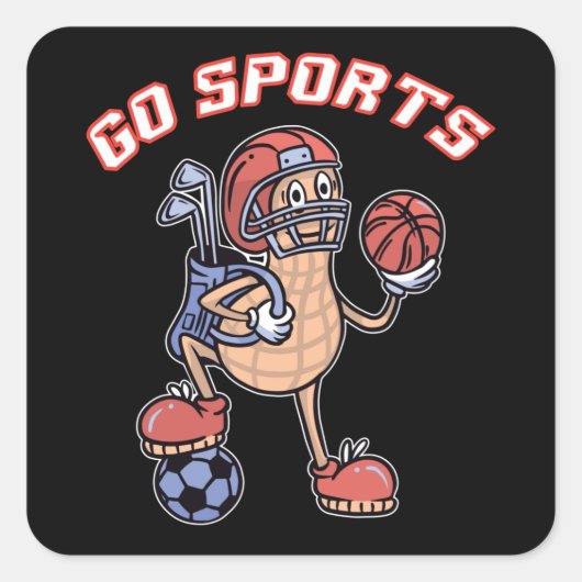 Sport Peanut, Go Sport Vierkante Sticker (Voorkant)