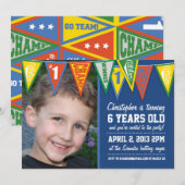 Sport Pennants Boys Birthday Uitnodiging (Voorkant / Achterkant)