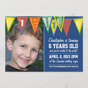 Sport Pennants Boys Birthday Uitnodiging