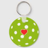 Sport Pickleball groene bal met hart Sleutelhanger (Voorkant)