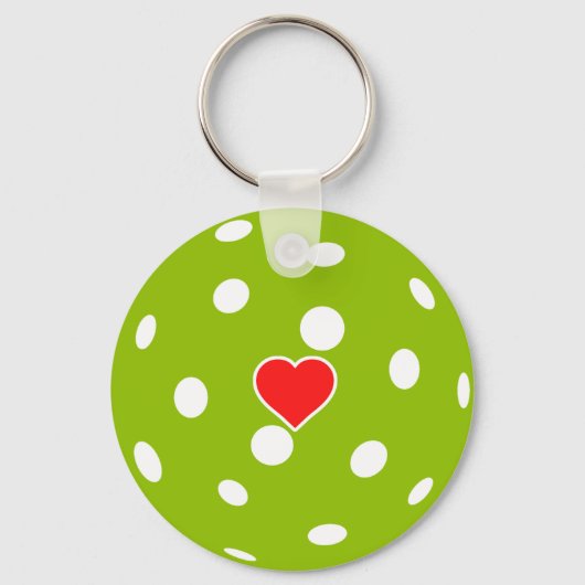 Sport Pickleball groene bal met hart Sleutelhanger (Voorkant)