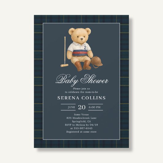 Sport Preppy Beer Blauw Baby shower Kaart