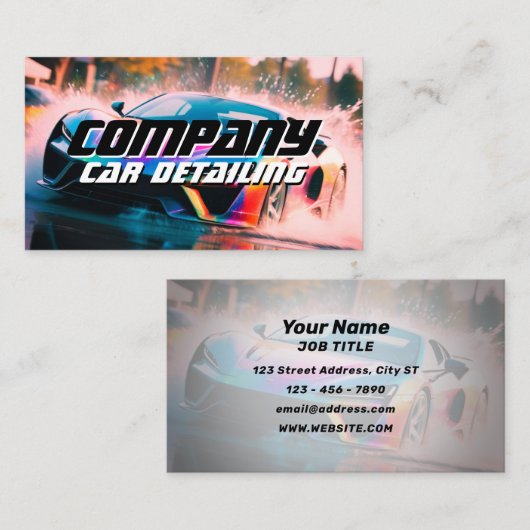 Sport race auto water splash visitekaartje (Voorkant / Achterkant)