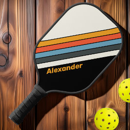 Sport Retro Donkere Regenboog Gestreept met Naam Pickleball Paddle