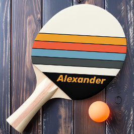 Sport Retro Donkere Regenboog Gestreept met Naam Tafeltennisbatje