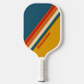 Sport Retro Mosterd Gestreept met Naam Pickleball Paddle (Achterkant)