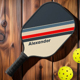Sport Retro Nautilus Regenboor Gestreept met Naam Pickleball Paddle