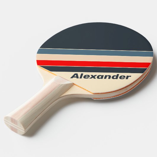 Sport Retro Nautische Regenboog Gestreept met Naam Tafeltennisbatje (Voorkant Gekanteld)