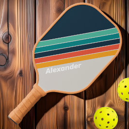 Sport Retro Oceaan Regenboog Gestreept met Naam Pickleball Paddle