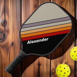 Sport Retro Vibe Regenboog Gestreept met Naam Pickleball Paddle