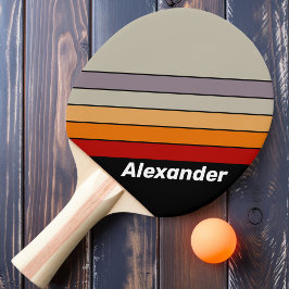 Sport Retro Vibe Regenboog Gestreept met Naam Tafeltennisbatje