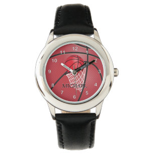 Sport Rood Basketbal DIY-naam Horloge