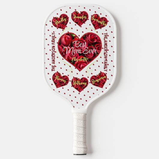 Sport Rood Hart Floral Modern Moederdag Pickleball Paddle (Voorkant)
