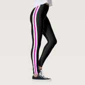 Sport Roze en Witte Zijstreep Zwarte Leggings (Rechts)
