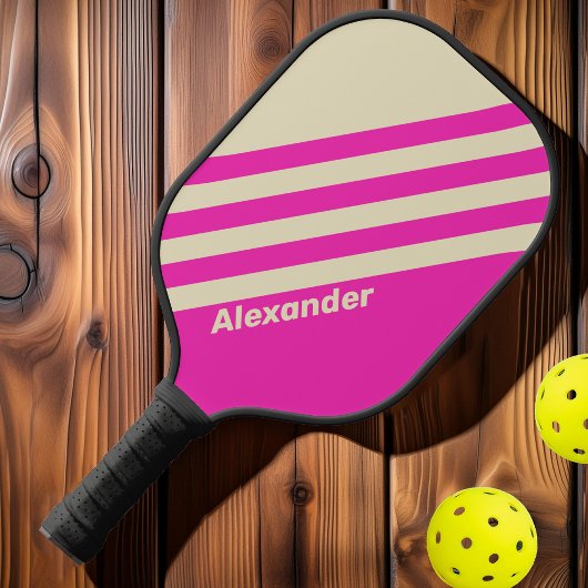  Sport Roze Strepen met Naam Pickleball Paddle