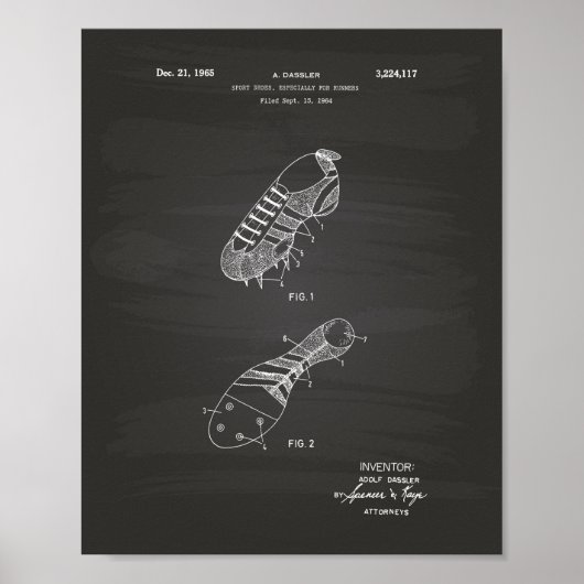 Sport Shoe Runner 1965 Patent Art Chalkboard Poster (Voorkant)