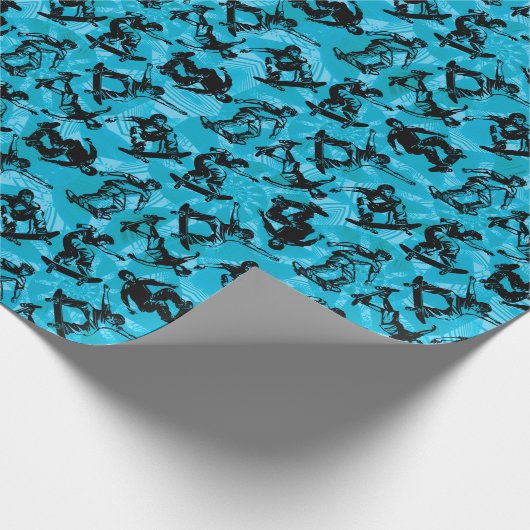 Sport Skateboarder Blue Black Skater Boy Cool Cadeaupapier (Hoek)