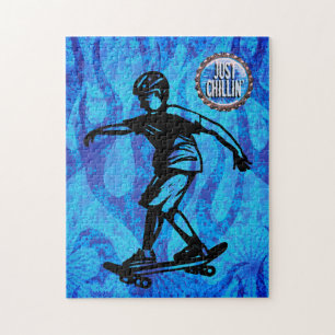 Sport Skateboarding Boy Blue Flams Just Chillin' Legpuzzel
