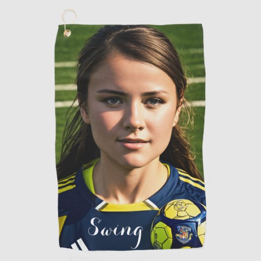 Sport Speler Meisje Swing Golf Handdoek (Voorkant)