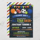 Sport: Star Birthday Baseball Basketball Kaart<br><div class="desc">Uitnodiging voor themarubrieken sport</div>