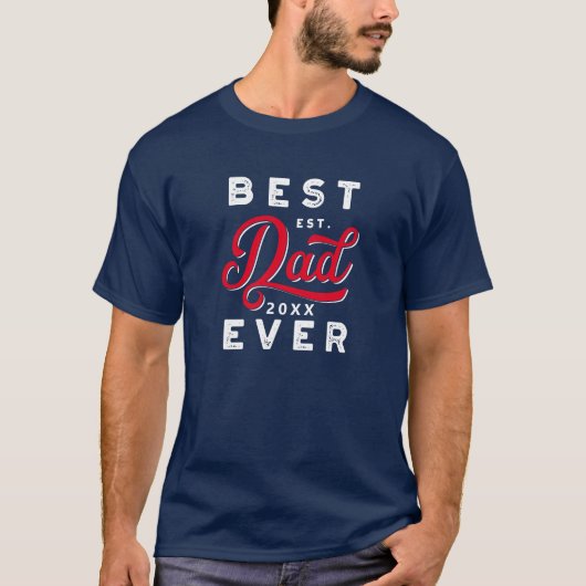 Sport Style Red & Navy Emblem Beste vader ooit T-shirt (Voorkant)