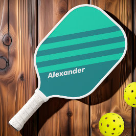 Sport Teal Strandbries Strepen met Naam Pickleball Paddle