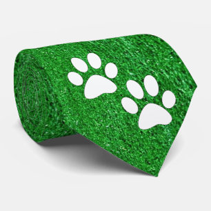 Sport Team Mascotte Paw Prints op gras Print Stropdas
