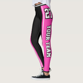 Sport Team Naam Nummer Hot Pink Zwart Gestreept Leggings