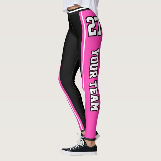 Sport Team Naam Nummer Hot Pink Zwart Gestreept Leggings (Links)