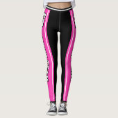 Sport Team Naam Nummer Hot Pink Zwart Gestreept Leggings (Voorkant)