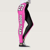 Sport Team Naam Nummer Hot Pink Zwart Gestreept Leggings (Rechts)