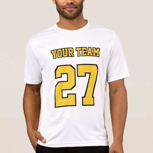 Sport Team Naam Nummer Vet Geel Tekst T-shirt (Voorkant)