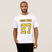 Sport Team Naam Nummer Vet Geel Tekst T-shirt (Voorkant volledig)