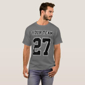 Sport Team Naam Nummer Wit Zwart Contouren T-shirt (Voorkant volledig)