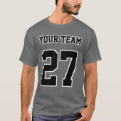 Sport Team Naam Nummer Wit Zwart Contouren T-shirt (Voorkant)