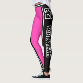 Sport Team Naam Nummer Zwart Hot Pink Striped Leggings