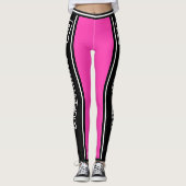 Sport Team Naam Nummer Zwart Hot Pink Striped Leggings (Voorkant)
