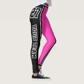 Sport Team Naam Nummer Zwart Hot Pink Striped Leggings (Rechts)