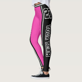 Sport Team Naam Nummer Zwart Hot Pink Striped Leggings