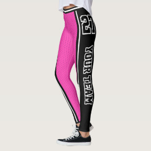 Sport Team Naam Nummer Zwart Hot Pink Striped Leggings
