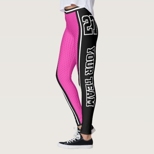 Sport Team Naam Nummer Zwart Hot Pink Striped Leggings (Links)