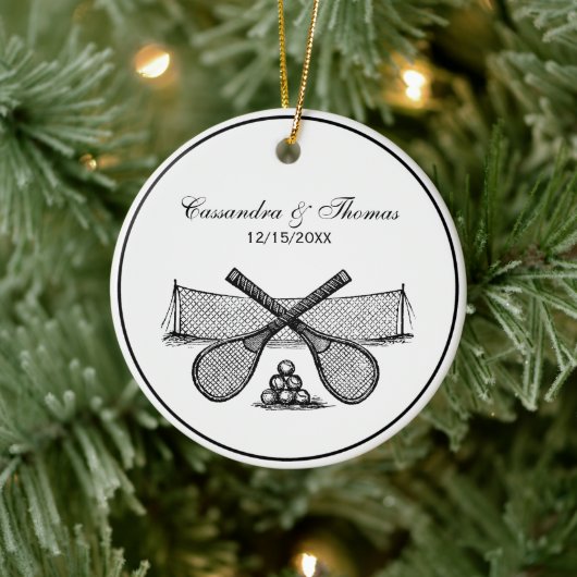 Sport  Tennis Net, Crossed Racquets, Balls Keramisch Ornament (Boom)