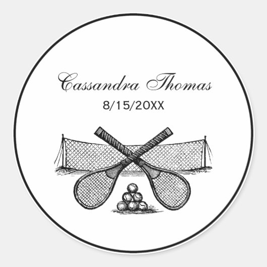 Sport  Tennis Net, Crossed Racquets, Balls Ronde Sticker (Voorkant)