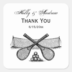 Sport Tennis Net, Crossed Racquets, Balls Vierkante Sticker