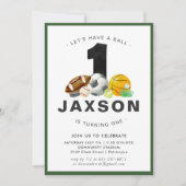 Sport Thema 1e Verjaardagsfeest Uitnodiging (Voorkant)