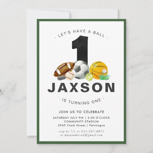 Sport Thema 1e Verjaardagsfeest Uitnodiging (Voorkant)