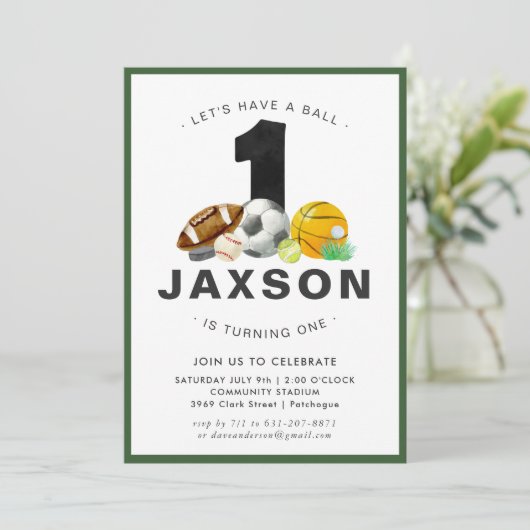 Sport Thema 1e Verjaardagsfeest Uitnodiging (Staand voorkant)