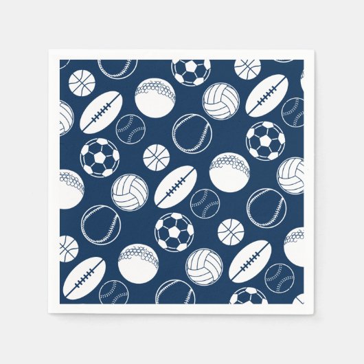 Sport thema ballen patroon zwart wit | KLEUR Servetten (Voorkant)