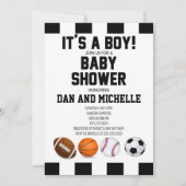 Sport Thema Het Is Een Jongen! Baby Shower Uitnodi Kaart (Voorkant)