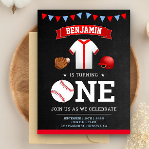 Sport Thema Honkbal Speler 1e Verjaardagsfeestje Uitnodiging Briefkaart